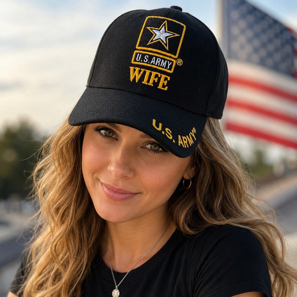 U.S. Army Wife Black Embroidered Baseball Cap Army Strong Adjustable Hat